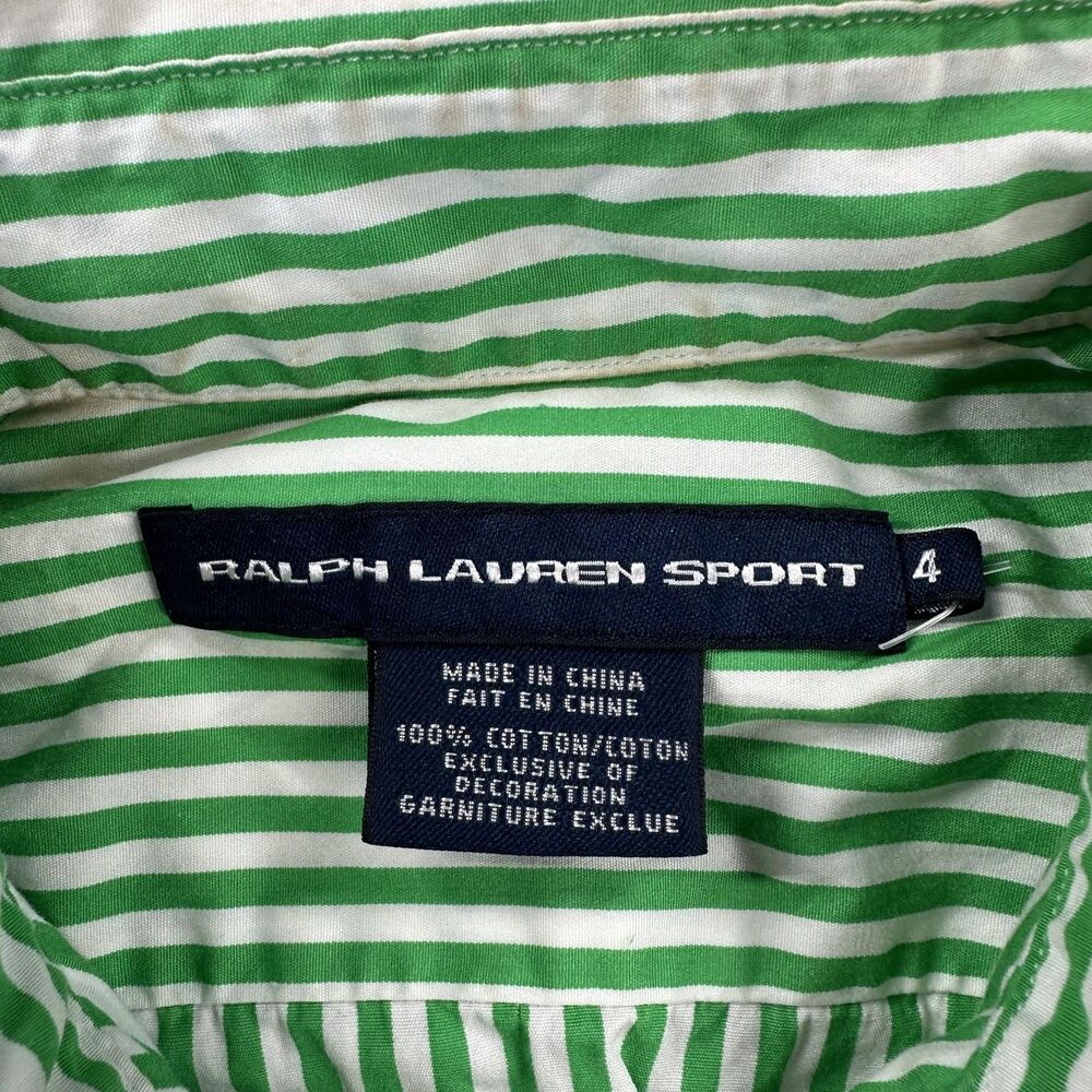 Ralph Lauren Sport Shirt Womens 4 Green Stripe Short Sleeve Button Front Casual - Picture 4 of 10